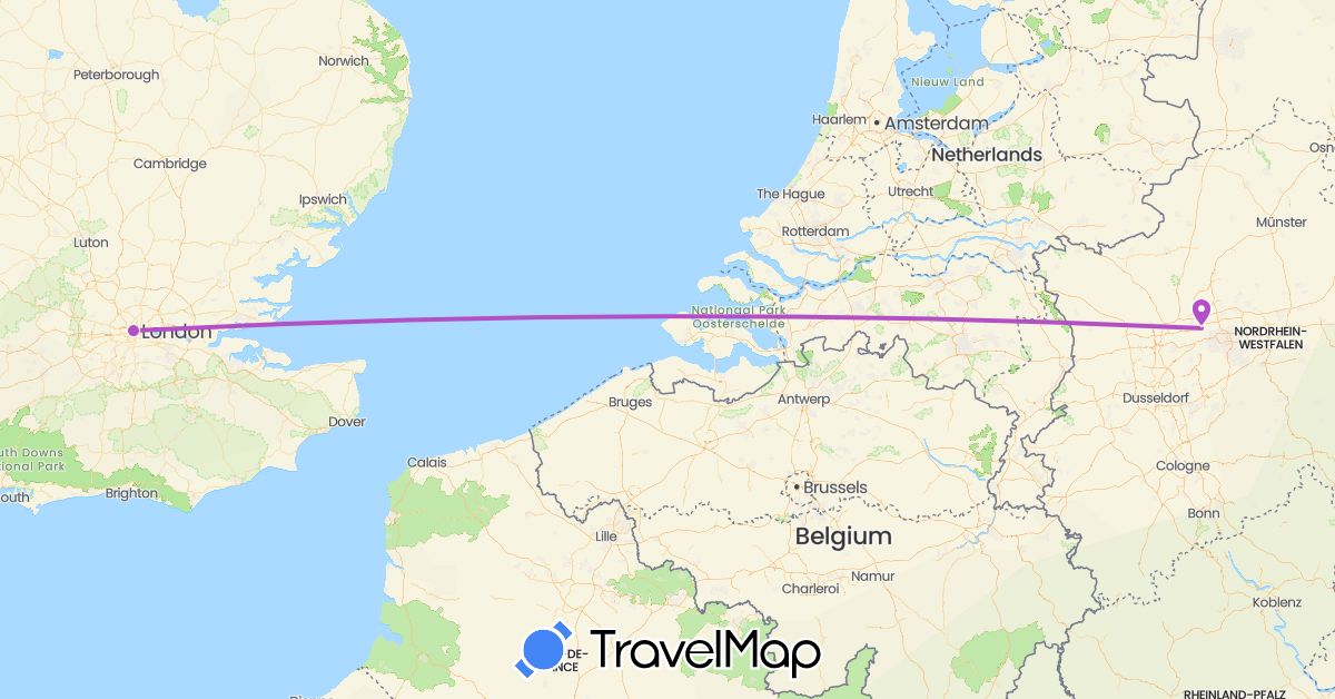 TravelMap itinerary: train in Germany, United Kingdom (Europe)